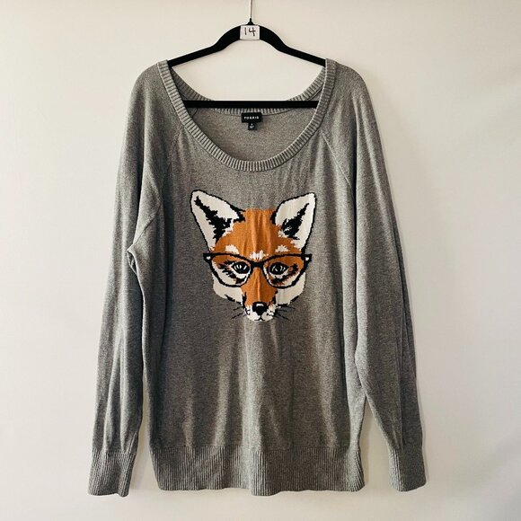 Torrid Womens Gray Long Sleeve Super Soft Knit Fox Graphic Sweater Size US 2X - Picture 1 of 9